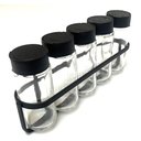 Ver imagem 3 de Porta Tempero Condimento 5 Potes Vidro Tampa Dosadora Suporte Preto Organizador de Parede