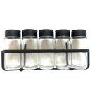 Ver imagem 1 de Porta Tempero Condimento 5 Potes Vidro Tampa Dosadora Suporte Preto Organizador de Parede