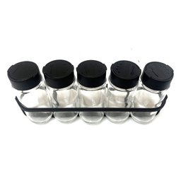 Porta Tempero Condimento 5 Potes Vidro Tampa Dosadora Suporte Preto Organizador de Parede - 4