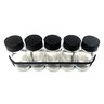 Porta Tempero Condimento 5 Potes Vidro Tampa Dosadora Suporte Preto Organizador de Parede - 4