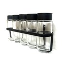 Ver imagem 2 de Porta Tempero Condimento 5 Potes Vidro Tampa Dosadora Suporte Preto Organizador de Parede