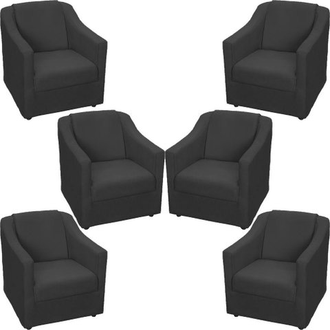 Kit 6 Poltronas Mila Pé de Plástico Cromado - Preto Suede
