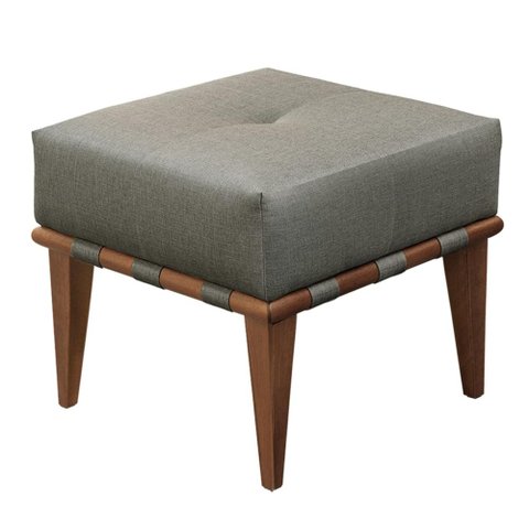 Puff Banqueta Noé Luxo Madeira Maciça Gustavo Decor Linho Cinza