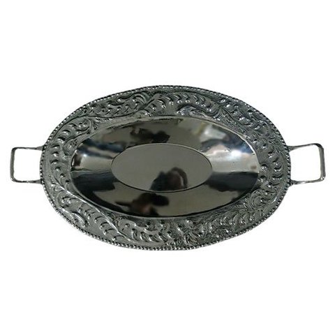 Bandeja Decorativa Prateado Deixando Sua Mesa Elegante com Frutas e Doces - 5x49x28cm