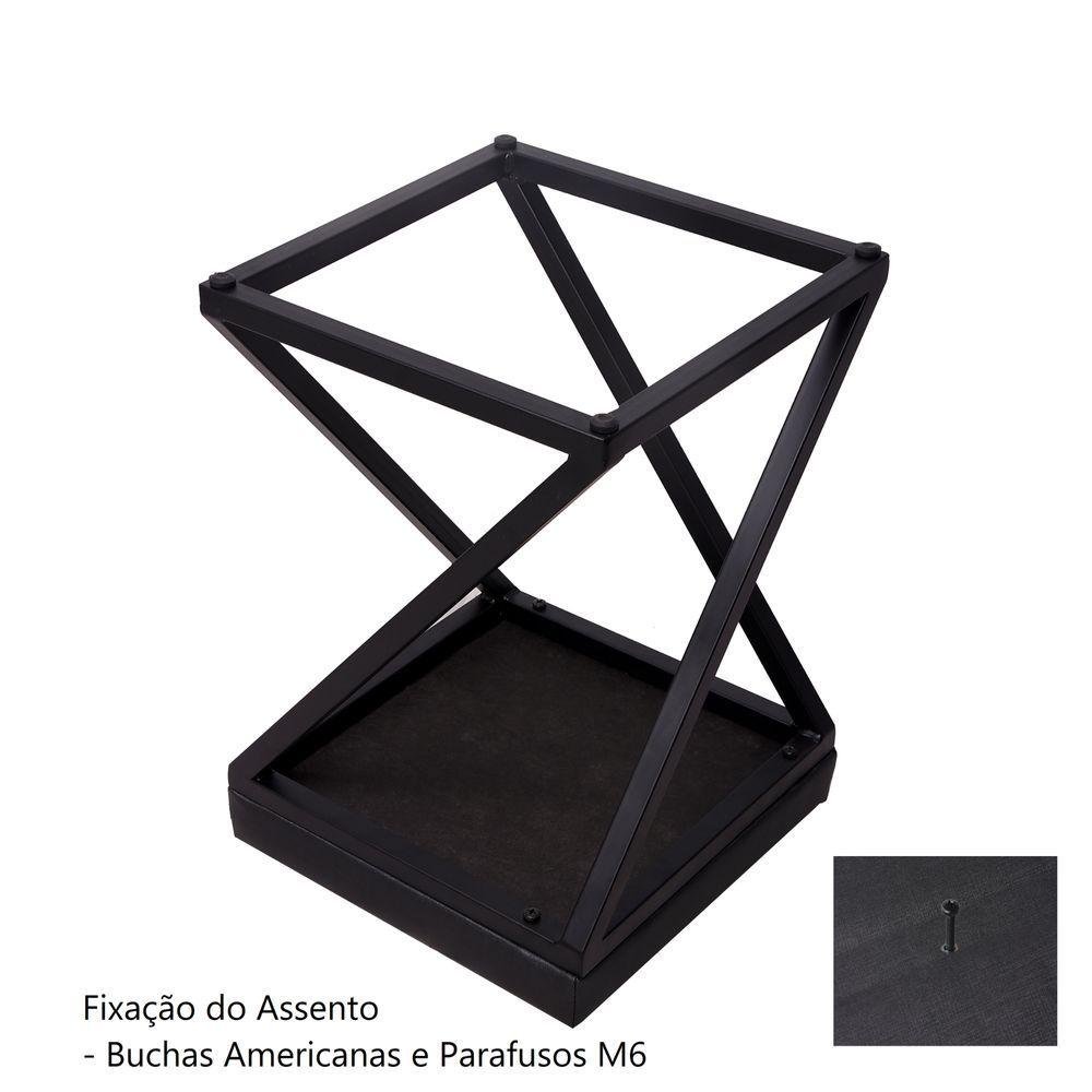 Banquinho Zênite - Metalon Preto - Assento Estofado Preto - 47cm - 2