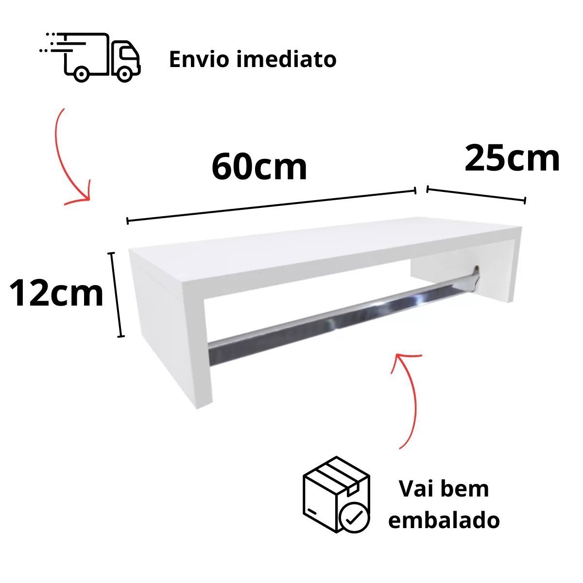 Cabideiro de Parede Arara para Roupas Closet Mdf Quarto Loja:branco/2 Cabideiros - 4