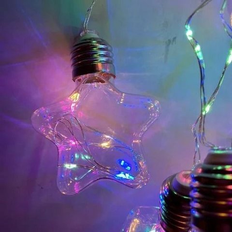 Fio de Fada 10 Leds Estrela Cordão de Luz Colorido Usb Pilha