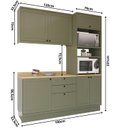 Ver imagem 4 de Cozinha Compacta Modulada 3 Peças Balcão com Tampo, Armário Aéreo e Torre Quente 100% MDF Sevilha Verde Hill/Carvalho Nature