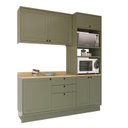 Ver imagem 3 de Cozinha Compacta Modulada 3 Peças Balcão com Tampo, Armário Aéreo e Torre Quente 100% MDF Sevilha Verde Hill/Carvalho Nature