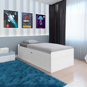 Cama Solteiro Camila com Baú Interno Design Moderno Framar: Branco