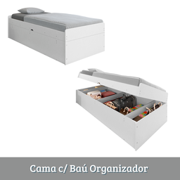 Cama Solteiro Camila com Baú Interno Design Moderno Framar: Branco - 4