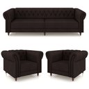 Ver imagem 2 de Conjunto Sala de Estar 1 Sofá Living 260cm e 2 Poltronas Stanford Chesterfield Pés Madeira Couro Mar