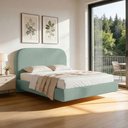 Ver imagem 1 de Cama Queen Flutuante com Cabeceira 160cm Aura W01 Linho Verde Menta - Lyam Decor