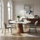 Ver imagem 1 de Mesa de Jantar Cone 6 Lugares Redonda MDF e Vidro Branco Decoraper