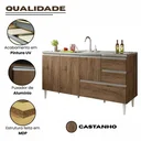 Ver imagem 5 de Balcão Gabinete Pia 1,50m Maceió Bymadero Castanho – 3 Portas 2 Gavetas + 1 Gavetão