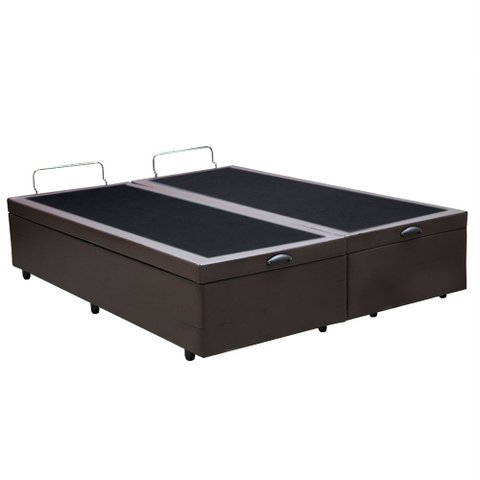 Base Box Baú Casal Bipartido Santo Box Sintético Marrom 47x138x188