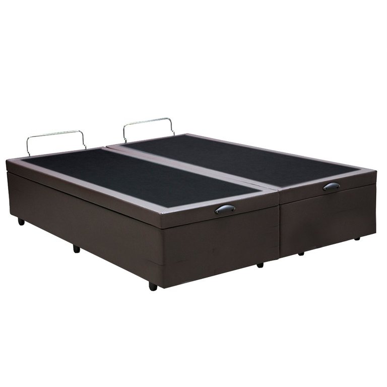 Base Box Baú Casal Bipartido Santo Box Sintético Marrom 47x138x188