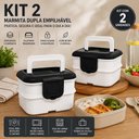 Ver imagem 2 de Kit 2 Marmita Dupla Pote Empilhavel Organizador Lunch Box Cozinha Multiuso Tampa Alca Transporte Ref