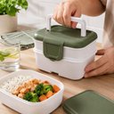 Ver imagem 7 de Kit 2 Marmita Dupla Pote Empilhavel Organizador Lunch Box Cozinha Multiuso Tampa Alca Transporte Ref
