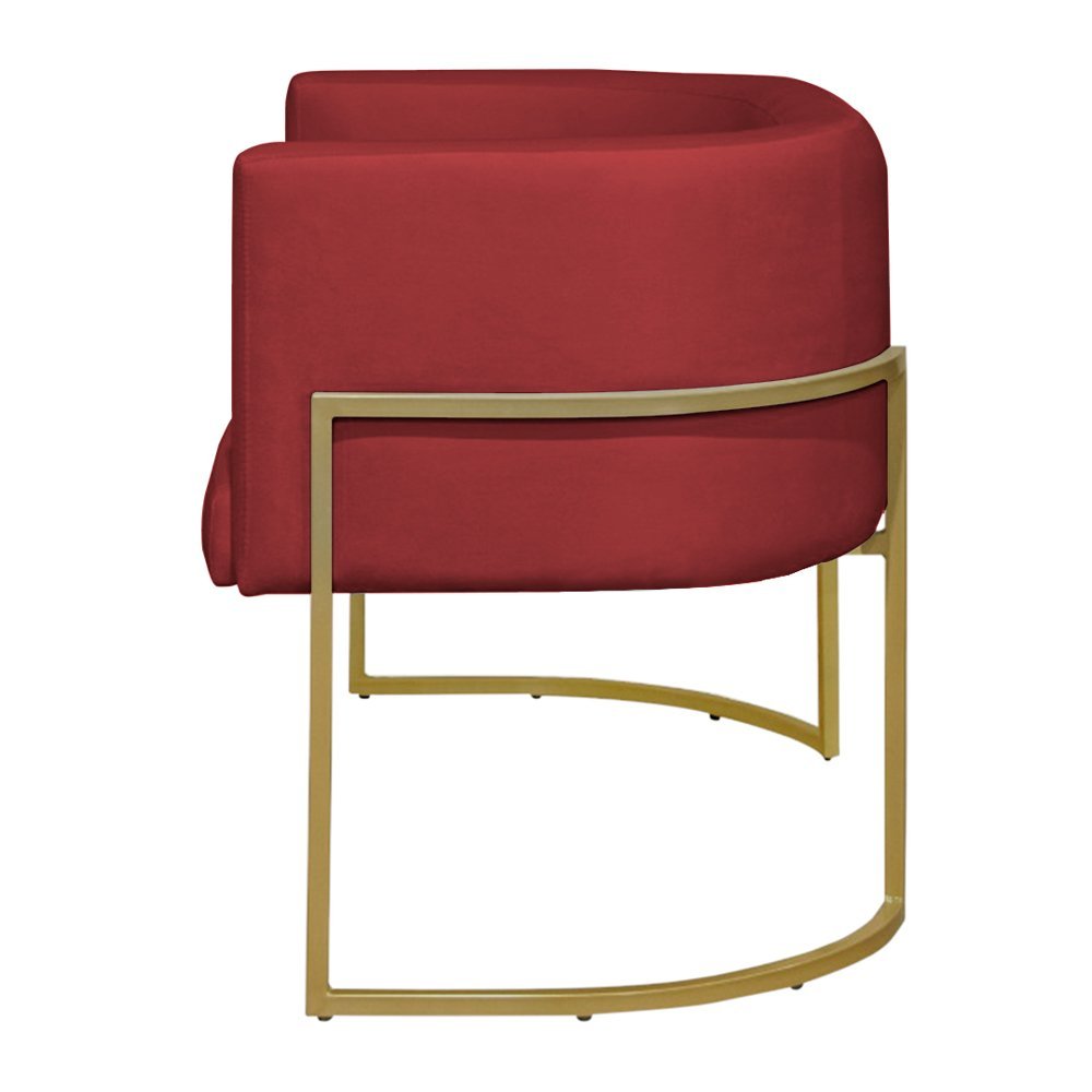 Namoradeira 2 Lugares Decorativa Luana Base Gold Veludo Vermelho - Montanaris Decor Md Montanaris de - 3