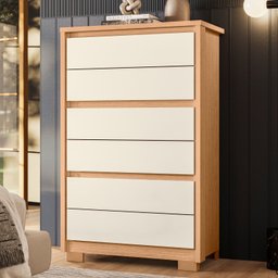 Cômoda 6 Gavetas Premium Multiuso Unno Alta Quarto Moderna Compacta Organizador Cor Freijo/off White - 2