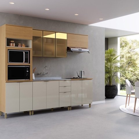 Cozinha Modulada 5 Peças 12 Portas 2 Gavetas Karine Ii Marrom/Angelin/Nude
