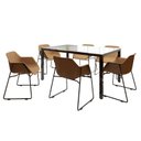 Ver imagem 2 de Conjunto Sala de Jantar 6 Lugares Retangular Tampo de Vidro 160x85cm Mesa Smart com Cadeiras Lodelô Preto/Pinus