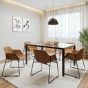Ver imagem 1 de Conjunto Sala de Jantar 6 Lugares Retangular Tampo de Vidro 160x85cm Mesa Smart com Cadeiras Lodelô Preto/Pinus