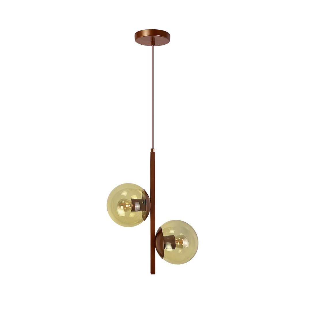 PENDENTE DROP DUPLO COBRE GLOBO ÂMBAR Enerlux 3 Metros - 1