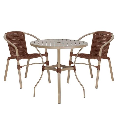 02 Cadeiras Floripa e Mesa Roma 100cm Fendi Trama Original Marrom