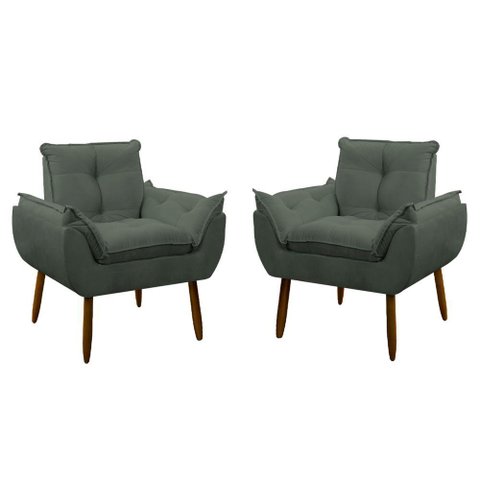 Kit 2 Poltrona Decorativa Sala de Estar Escritório Quarto Prime Cor: Cinza