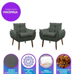 Kit 2 Poltrona Decorativa Sala de Estar Escritório Quarto Prime Cor: Cinza - 6
