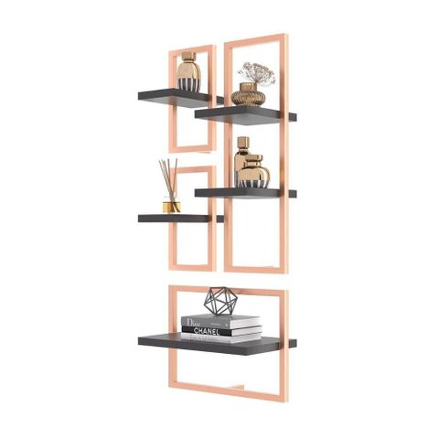 Conjunto 5 Prateleiras Industrial Preto/cobre - Pleno