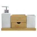 Ver imagem 1 de Jogo Banheiro Lavabo Porcelana Suporte Bambu Gaveta KB-043 PGB 3 Peças Branco