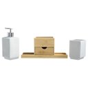 Ver imagem 4 de Jogo Banheiro Lavabo Porcelana Suporte Bambu Gaveta KB-043 PGB 3 Peças Branco