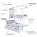 Ver imagem 3 de Beliche Infantil Casinha Reta Casal/ Solteiro com 02 Gavetas Madeira Maciça Branco/ Rosa