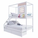 Ver imagem 2 de Beliche Infantil Casinha Reta Casal/ Solteiro com 02 Gavetas Madeira Maciça Branco/ Rosa