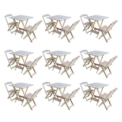 Kit 9 Conjuntos De Mesa Dobravel Com 2 Cadeiras De Madeira 70X70 Para Restaurante E Bar - Sem Pintur