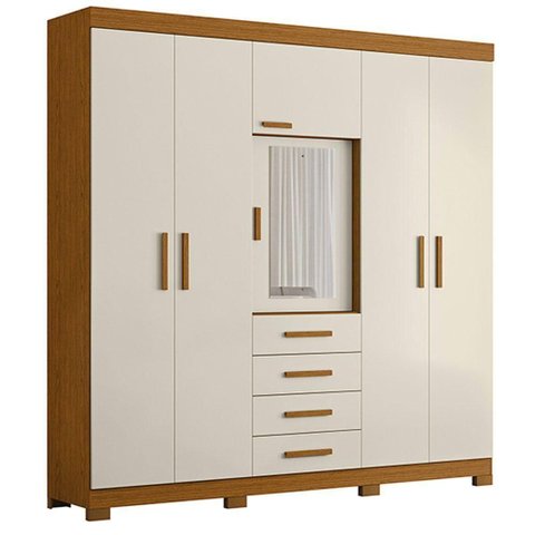 Guarda Roupa Virtus Casal 5 Portas com Espelho Albatroz Cinamomo/off White