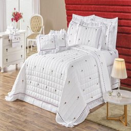 Jogo de Cama Queen Bordado 200 Fios Felicitá Branco 4pçs - 1