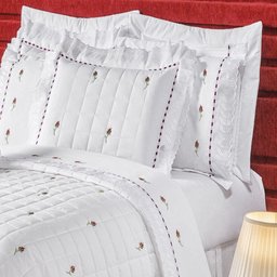 Jogo de Cama Queen Bordado 200 Fios Felicitá Branco 4pçs - 2