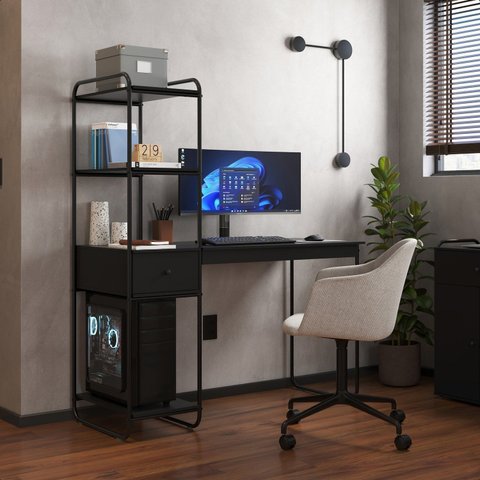 Escrivaninha Mesa Escritório Criare com 1 Gaveta 125cm Industrial Preto