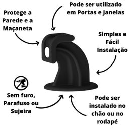 Trava Porta Magnético Adesivo de Chão Rodapé - Preto - 2