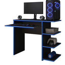 Mesa Escrivaninha para Computador Escritório Home Office Pc Gamer.:preto / Azul - 3