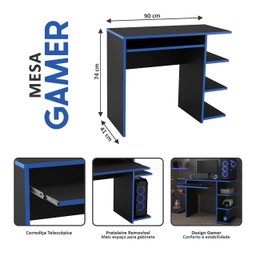 Mesa Escrivaninha para Computador Escritório Home Office Pc Gamer.:preto / Azul - 6