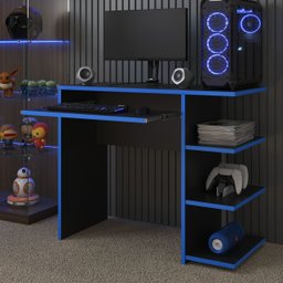 Mesa Escrivaninha para Computador Escritório Home Office Pc Gamer.:preto / Azul - 1