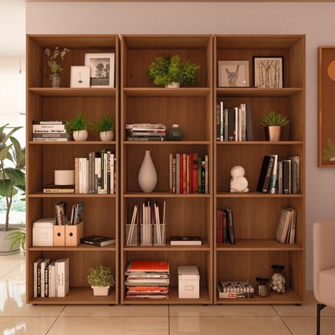 Kit 3 Estantes para Livros com 5 Prateleiras 180cmx60cm