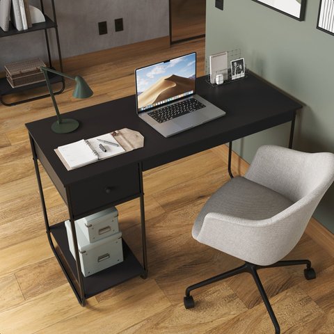 Escrivaninha Mesa de Escritório Industrial 125cm Preta Criare