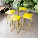 Ver imagem 1 de Jogo Mesa Alta Bistrô Quadrada Vidro 4 Banquetas Estofado Confort Ind Dourado Don Castro
