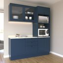 Ver imagem 1 de Cozinha Compacta Modulada com Vidro 3 Peças 6 Portas 3 Gavetas Sevilha Azul/Órion/Cinza Argila